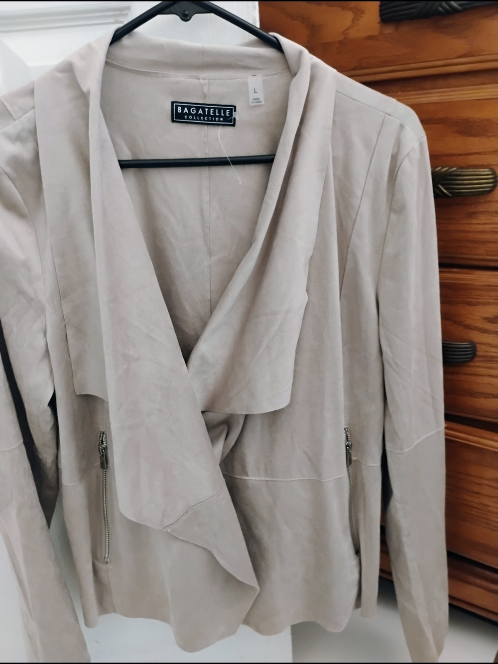 Bagatelle Women's Light Beige Draped Open-Front Blazer Jacket